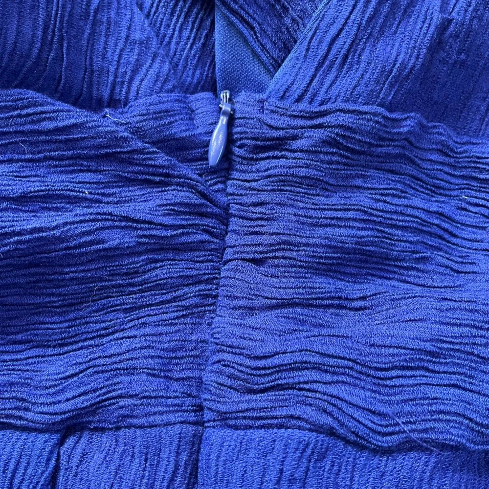 One Clothing Royal Blue Crinkle Plunging Romper Tie Shoulder Open Back Smocked M